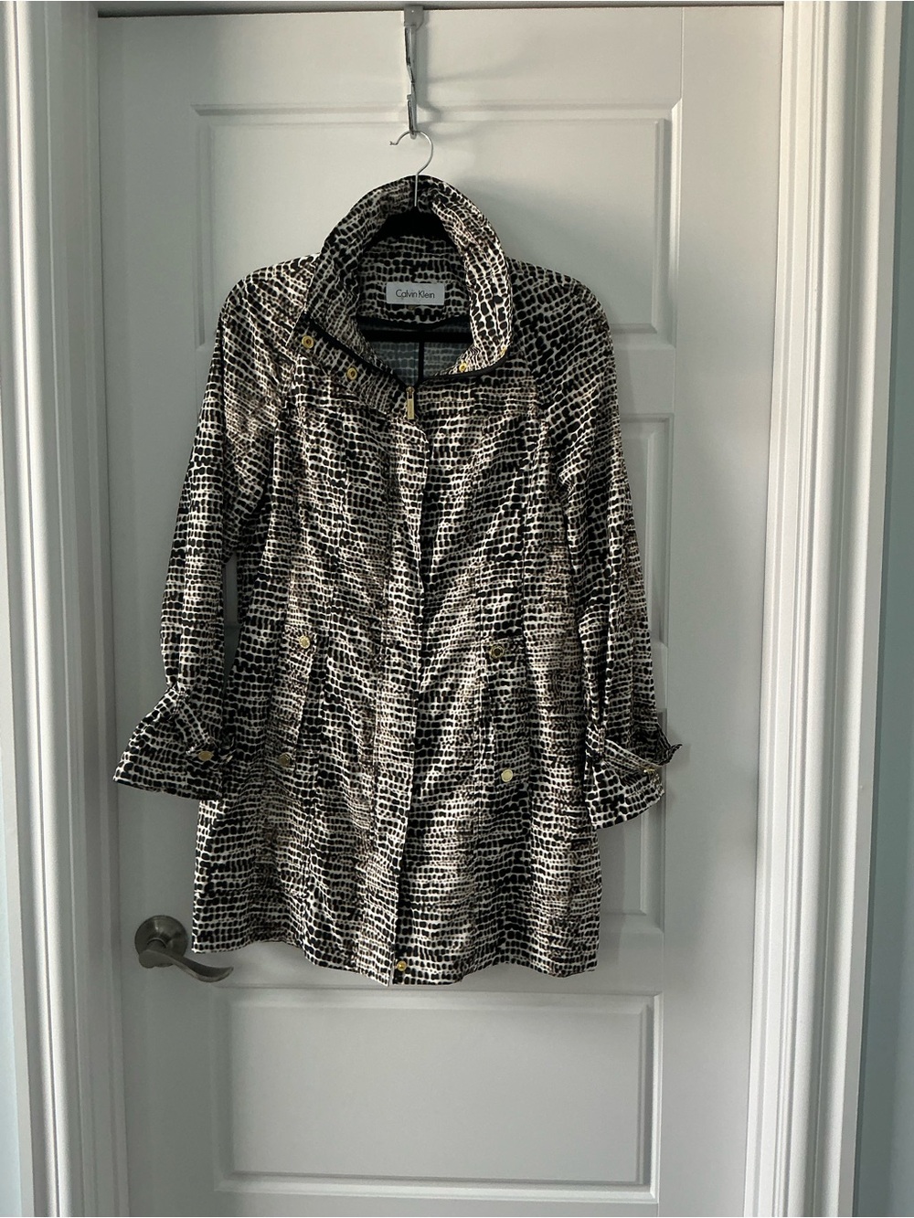 Calvin Klein Brown & Beige Patterned Trench Coat